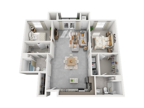 Floor plan for 2 beds, 2 baths, 1261 sqft